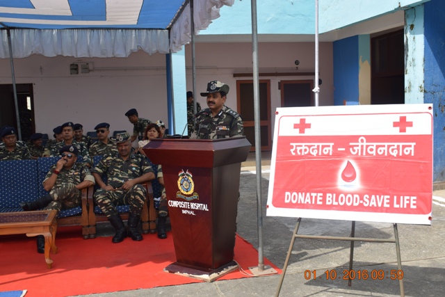   केरिपुबल मणिपुर क्षेत्र के वार्षिक रक्तदान शिवर का आयोजन दिनांकः01/10/2016 को संयुक्त अस्पताल इंफाल में किया गया जिसका उद्घाटन श्री के0विजय कुमार,पुलिस महानिरीक्षक मणि0 व नागा0 सैक्टर द्वारा किया गया।